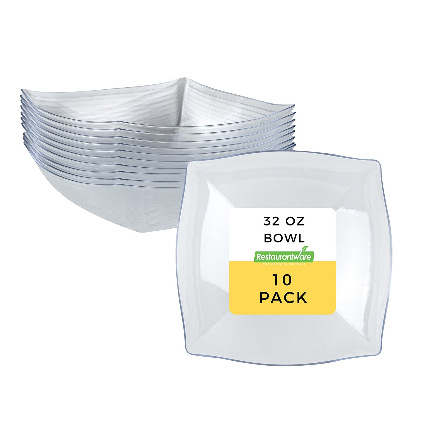 Moderna 32 oz Square Clear Plastic Bowl - 7 3/4" x 7 3/4" x 2 1/4" - 10 count box