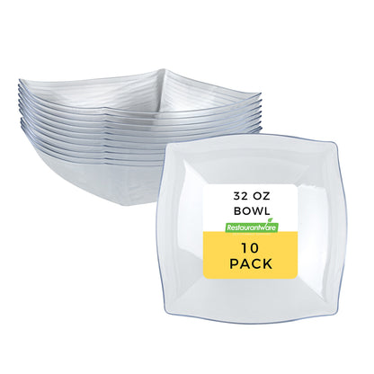Moderna 32 oz Square Clear Plastic Bowl - 7 3/4" x 7 3/4" x 2 1/4" - 10 count box