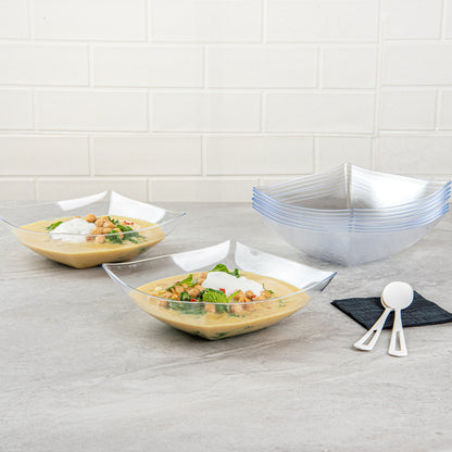 Moderna 32 oz Square Clear Plastic Bowl - 7 3/4" x 7 3/4" x 2 1/4" - 10 count box