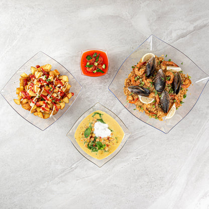 Moderna 32 oz Square Clear Plastic Bowl - 7 3/4" x 7 3/4" x 2 1/4" - 100 count box