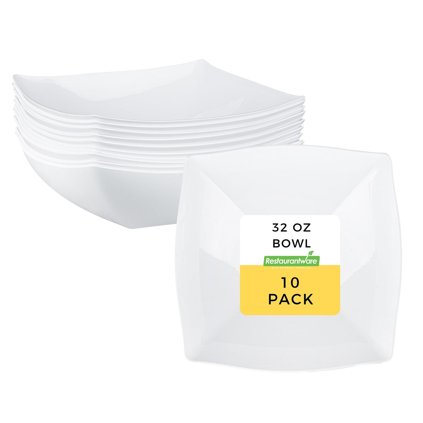 Moderna 32 oz Square White Plastic Bowl - 7 3/4" x 7 3/4" x 2 1/4" - 10 count box