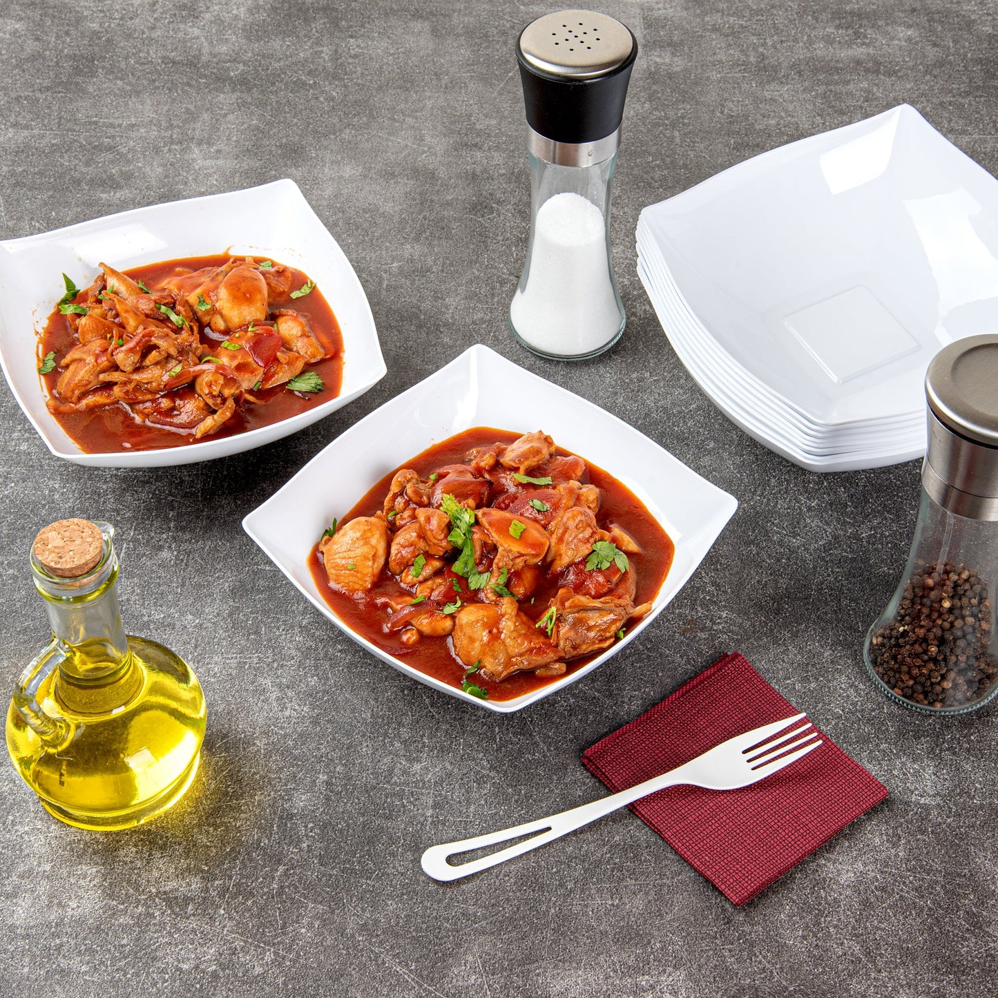 Moderna 32 oz Square White Plastic Bowl - 7 3/4" x 7 3/4" x 2 1/4" - 100 count box