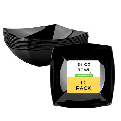 Moderna 64 oz Square Black Plastic Serving Bowl - 9 3/4" x 9 3/4" x 3" - 10 count box