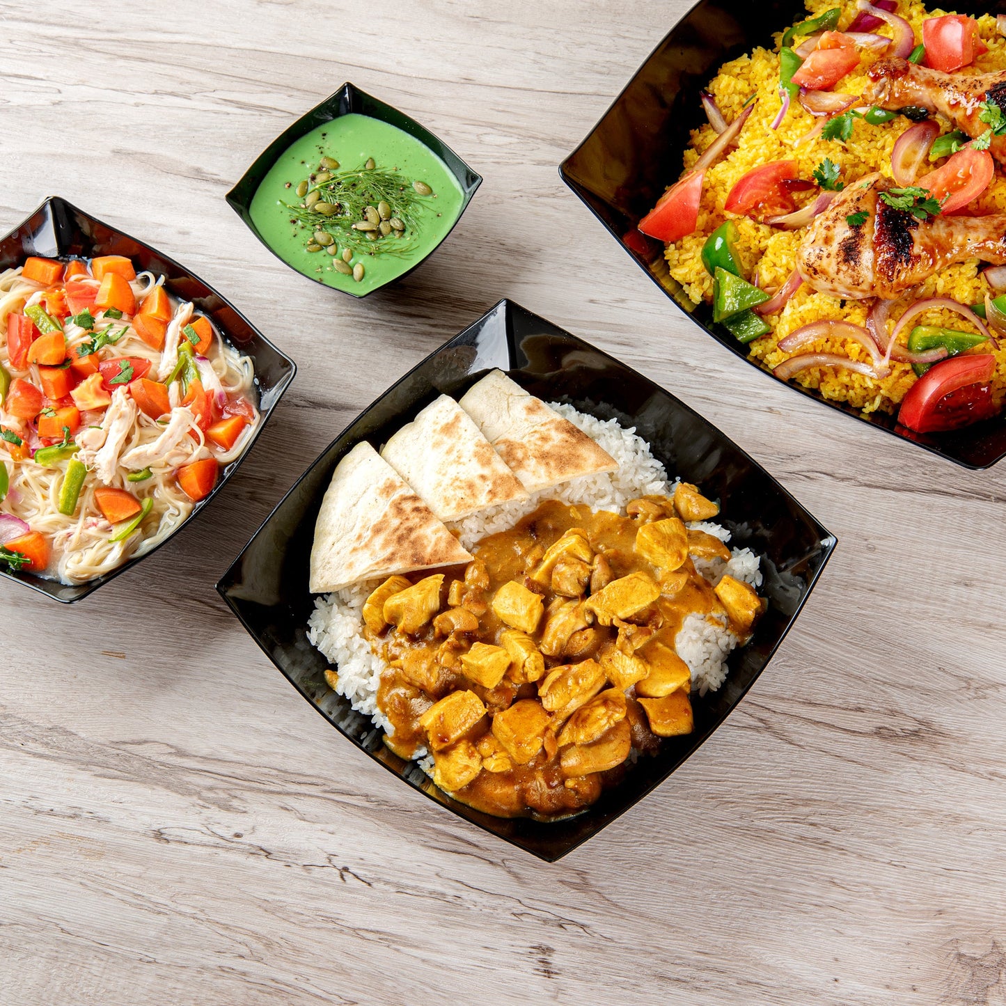 Moderna 64 oz Square Black Plastic Serving Bowl - 9 3/4" x 9 3/4" x 3" - 10 count box