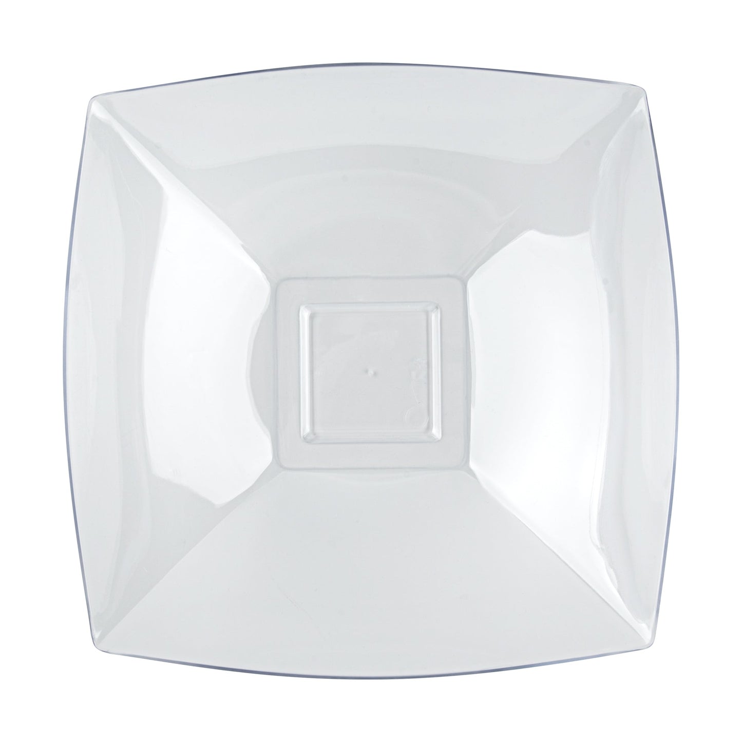 Moderna 64 oz Square Clear Plastic Serving Bowl - 9 3/4" x 9 3/4" x 3" - 100 count box