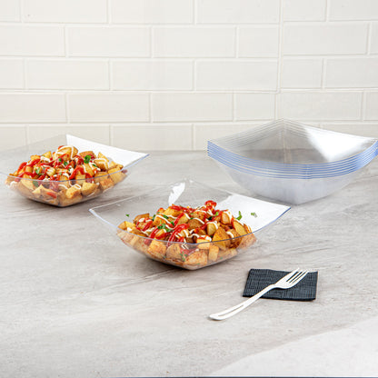 Moderna 64 oz Square Clear Plastic Serving Bowl - 9 3/4" x 9 3/4" x 3" - 100 count box