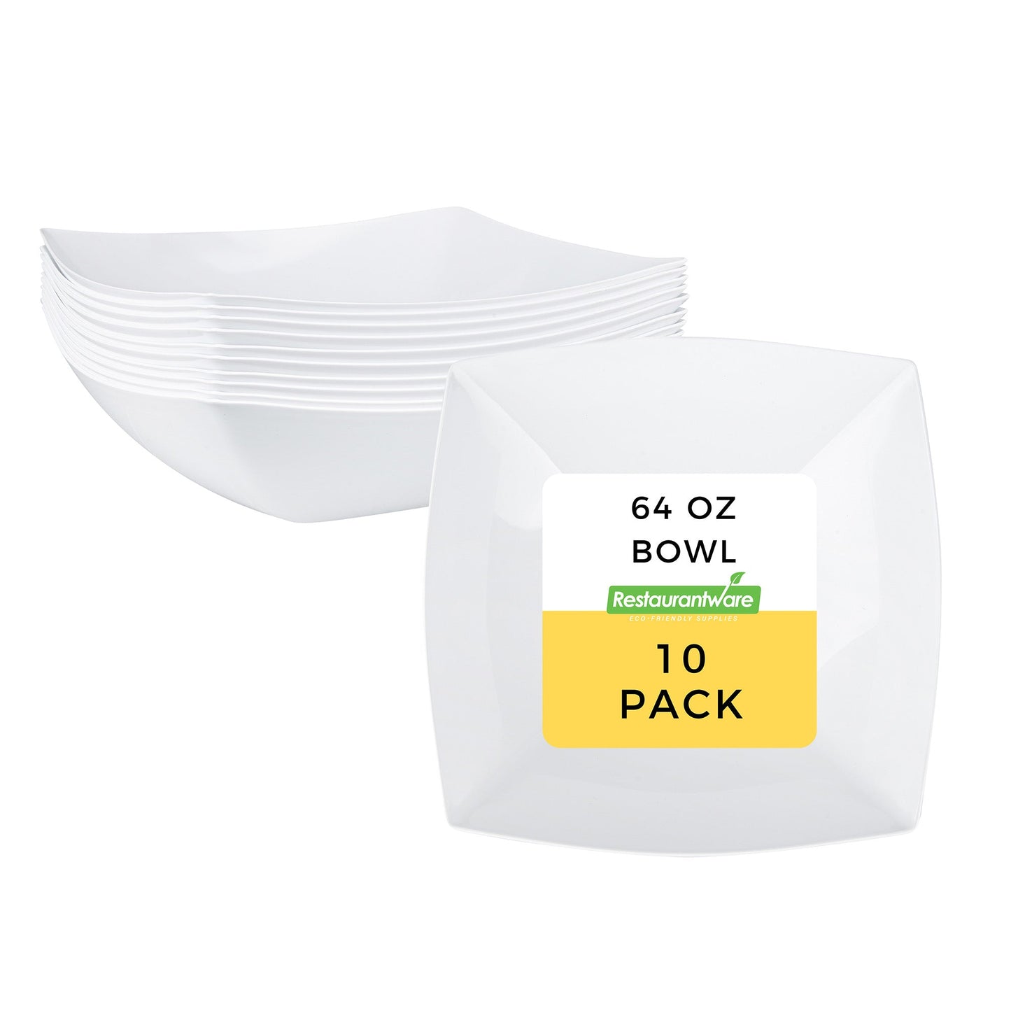 Moderna 64 oz Square White Plastic Serving Bowl - 9 3/4" x 9 3/4" x 3" - 10 count box