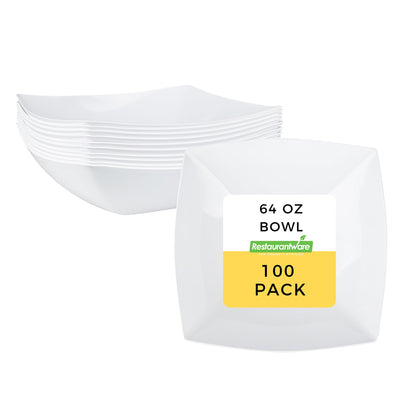 Moderna 64 oz Square White Plastic Serving Bowl - 9 3/4" x 9 3/4" x 3" - 100 count box