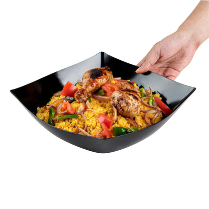 Moderna 128 oz Square Black Plastic Serving Bowl - 12" x 12" x 4" - 10 count box