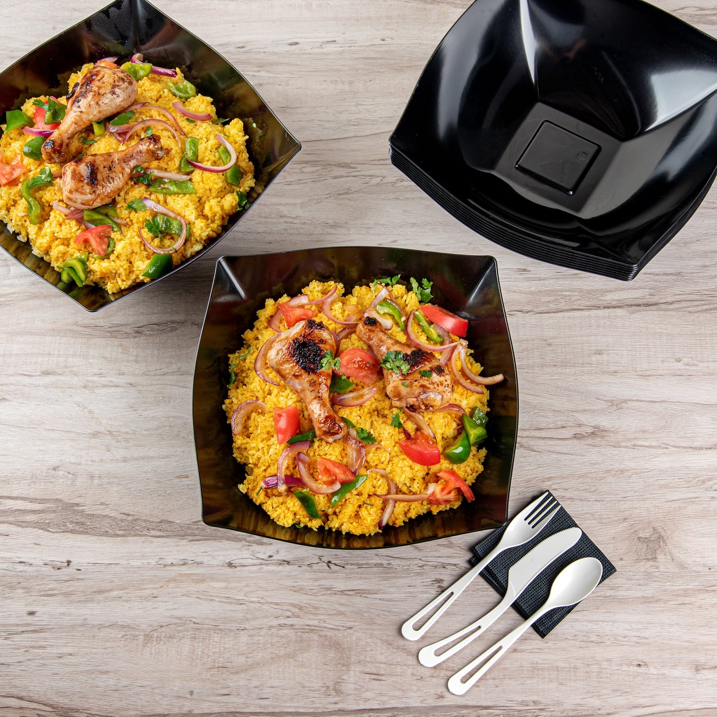 Moderna 128 oz Square Black Plastic Serving Bowl - 12" x 12" x 4" - 40 count box