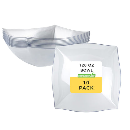 Moderna 128 oz Square Clear Plastic Serving Bowl - 12" x 12" x 4" - 10 count box