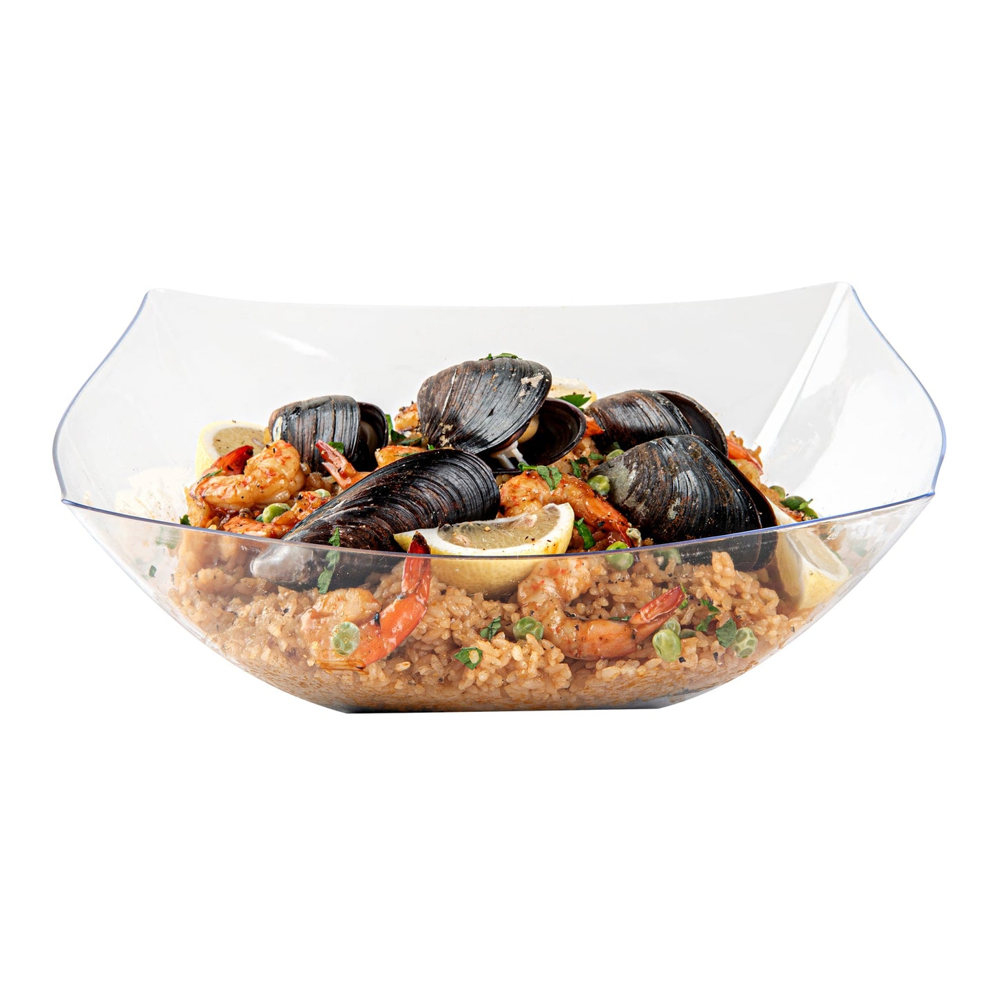 Moderna 128 oz Square Clear Plastic Serving Bowl - 12" x 12" x 4" - 10 count box