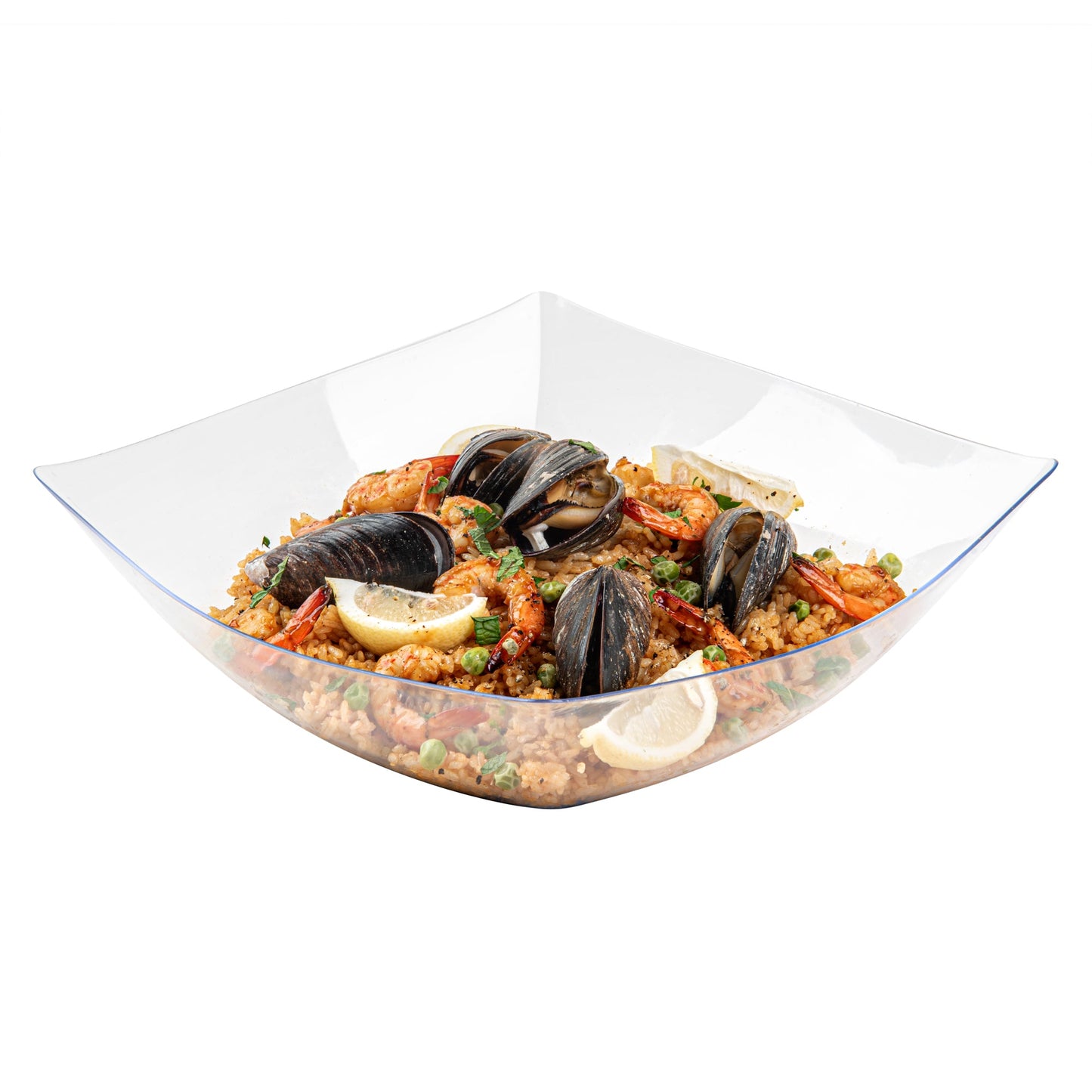 Moderna 128 oz Square Clear Plastic Serving Bowl - 12" x 12" x 4" - 40 count box