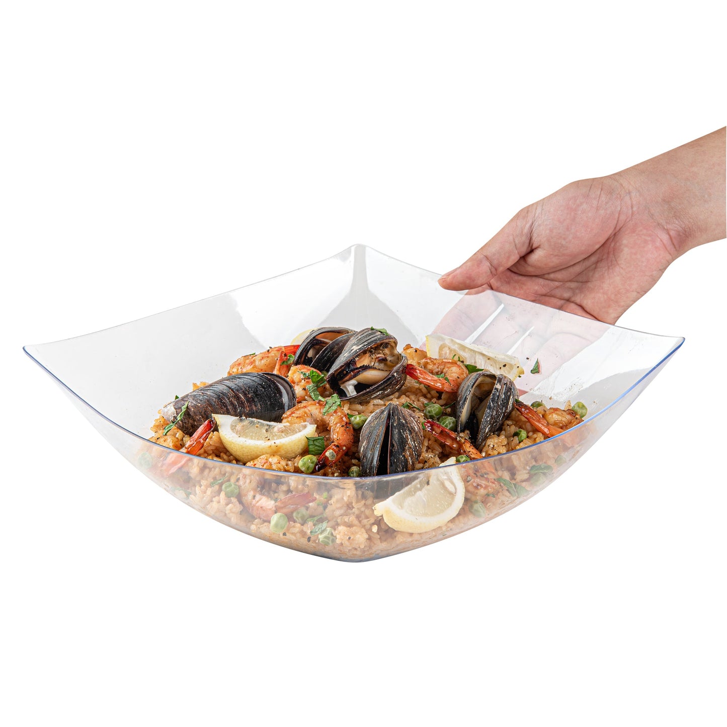 Moderna 128 oz Square Clear Plastic Serving Bowl - 12" x 12" x 4" - 40 count box