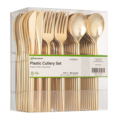 Moderna Gold Plastic Cutlery Set - 7 1/2" - 60 count box