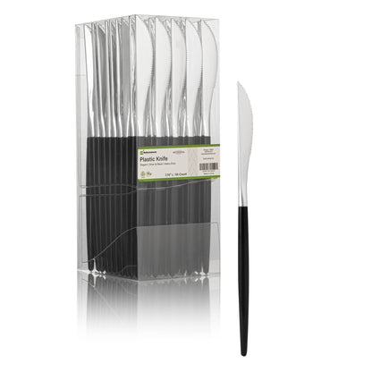 Moderna Silver Plastic Knife - with Black Handle - 7 3/4" - 50 count box