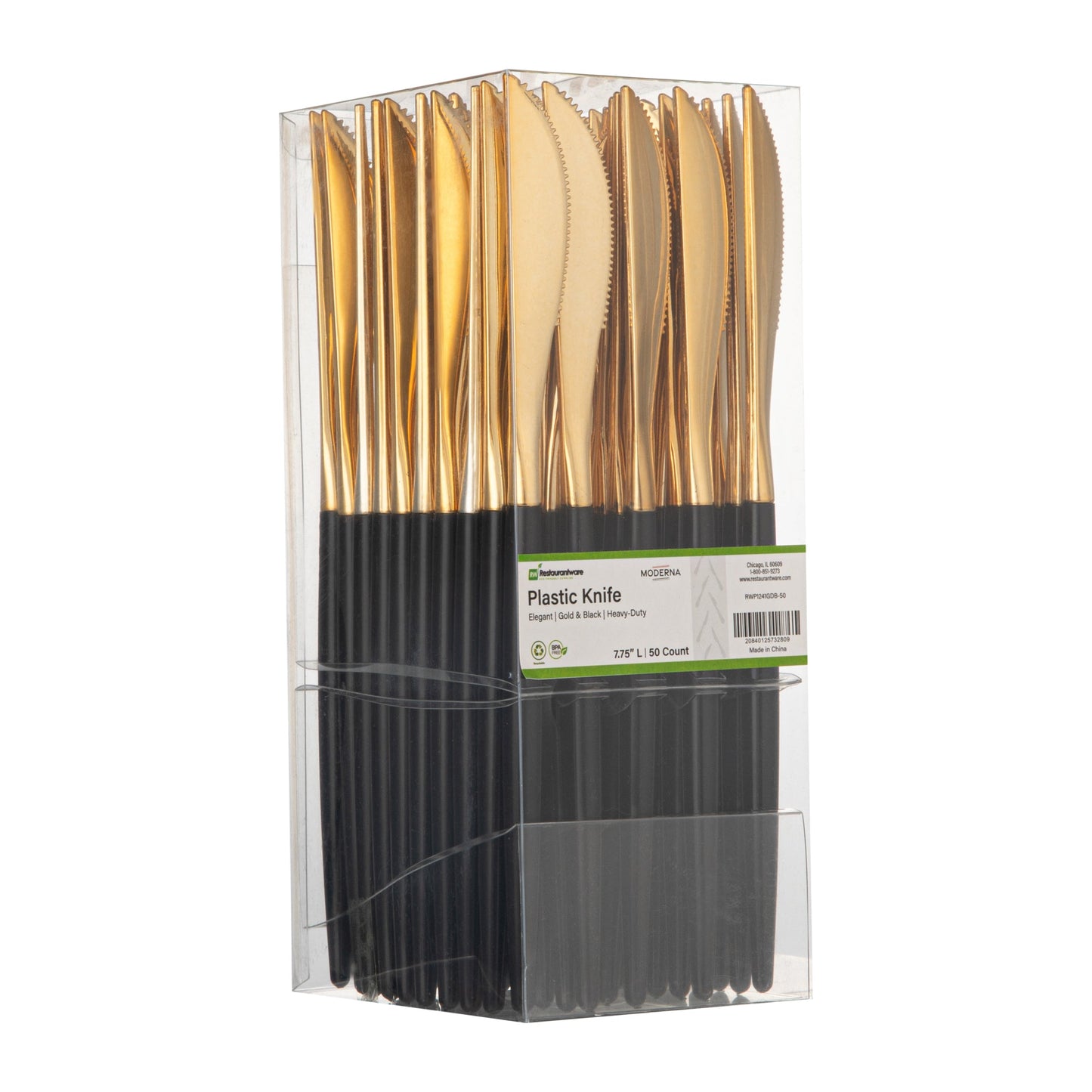 Moderna Gold Plastic Knife - with Black Handle - 7 3/4" - 50 count box