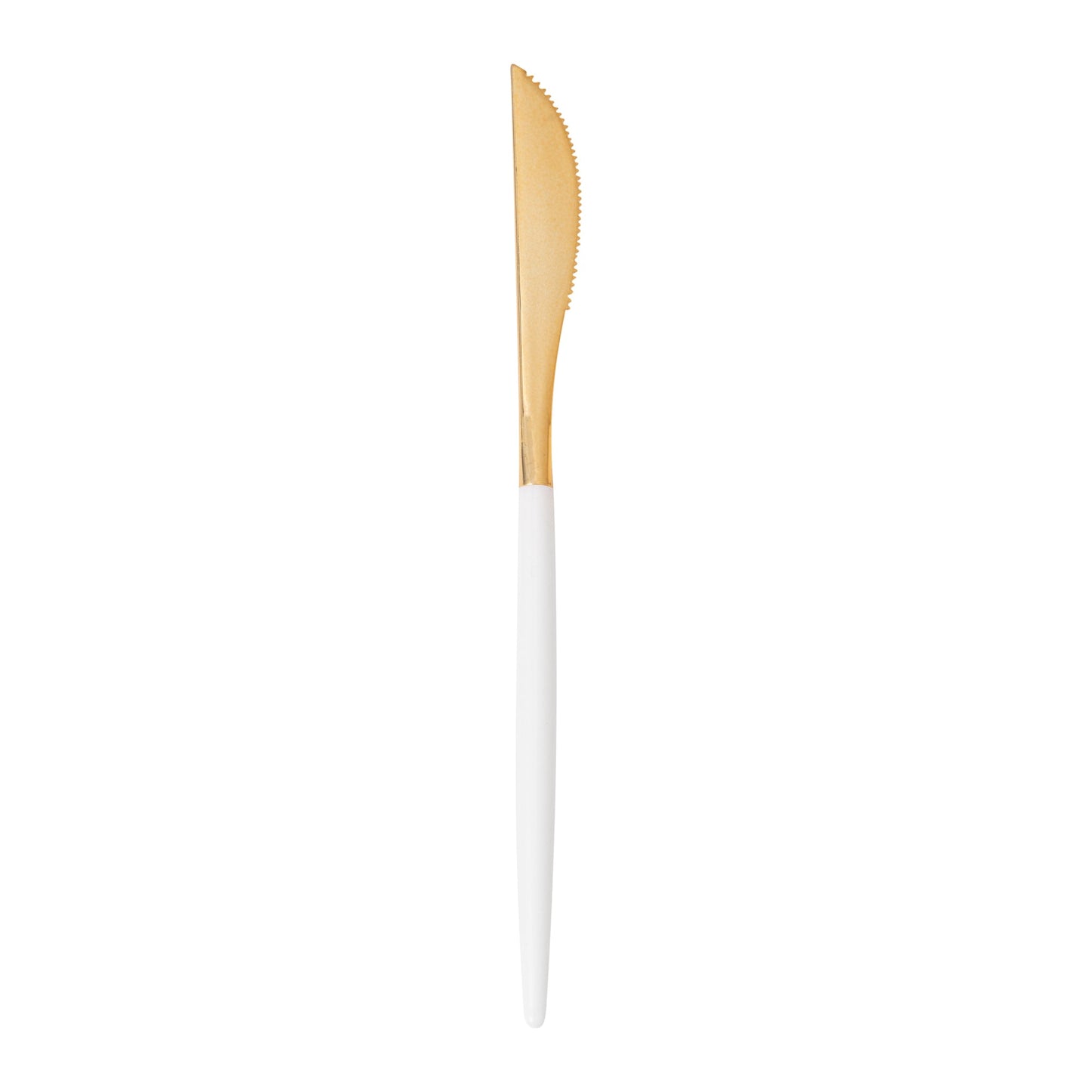 Moderna Gold Plastic Knife - with White Handle - 7 3/4" - 50 count box
