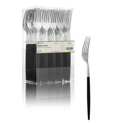 Moderna Silver Plastic Fork - with Black Handle - 7 1/2" - 50 count box
