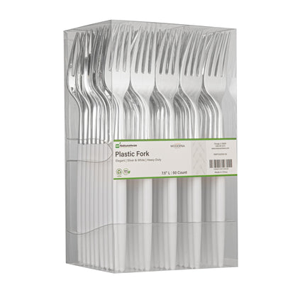 Moderna Silver Plastic Fork - with White Handle - 7 1/2" - 50 count box