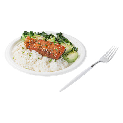 Moderna Silver Plastic Fork - with White Handle - 7 1/2" - 500 count box