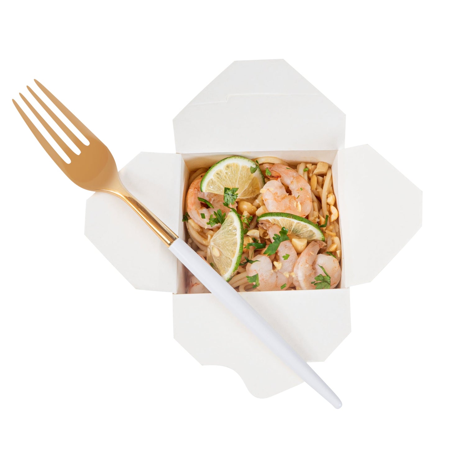 Moderna Gold Plastic Fork - with White Handle - 7 1/2" - 50 count box