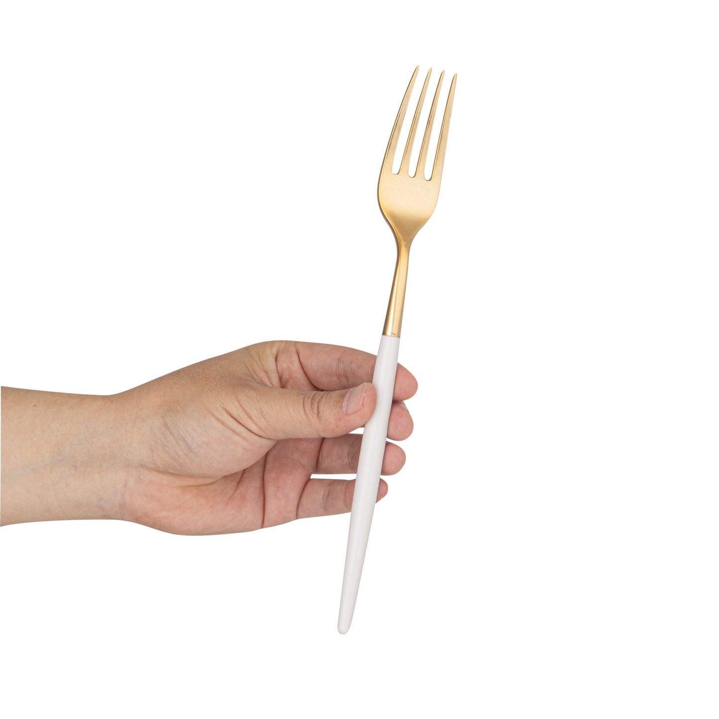 Moderna Gold Plastic Fork - with White Handle - 7 1/2" - 500 count box