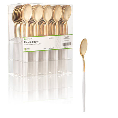 Moderna Gold Plastic Spoon - with White Handle - 7 3/4" - 50 count box