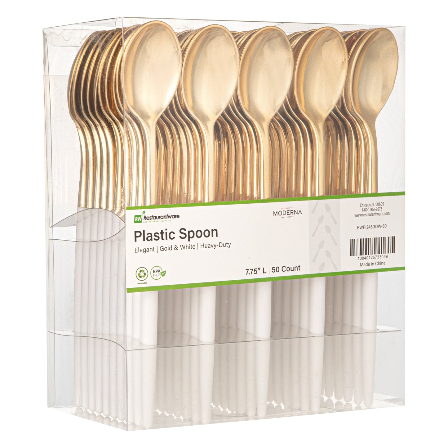 Moderna Gold Plastic Spoon - with White Handle - 7 3/4" - 500 count box