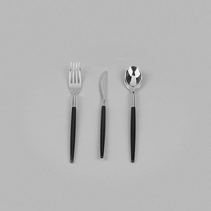 Moderna Silver Plastic Cutlery Set - with Black Handle - 7 1/2" - 60 count box