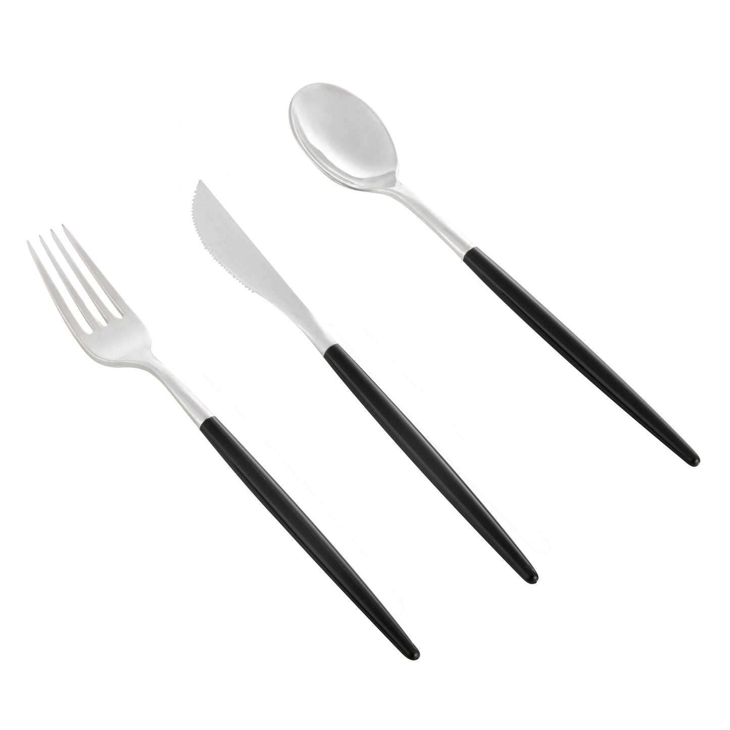 Moderna Silver Plastic Cutlery Set - with Black Handle - 7 1/2" - 60 count box