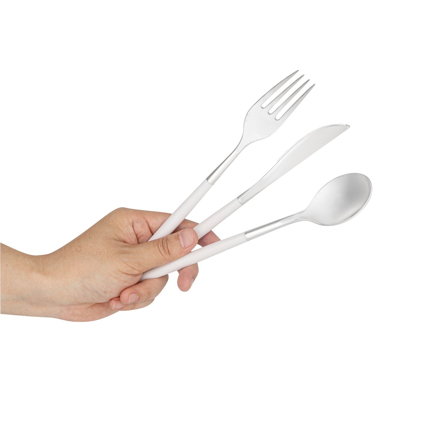 Moderna Silver Plastic Cutlery Set - with White Handle - 7 1/2" - 60 count box