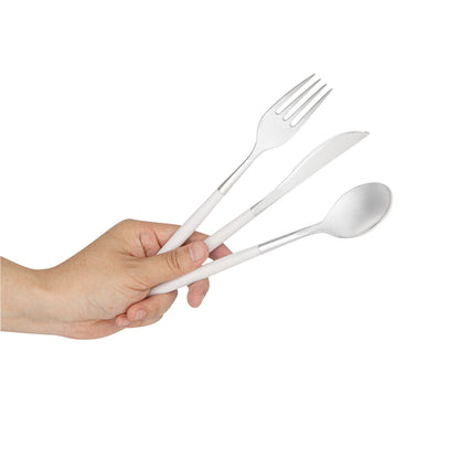 Moderna Silver Plastic Cutlery Set - with White Handle - 7 1/2" - 60 count box