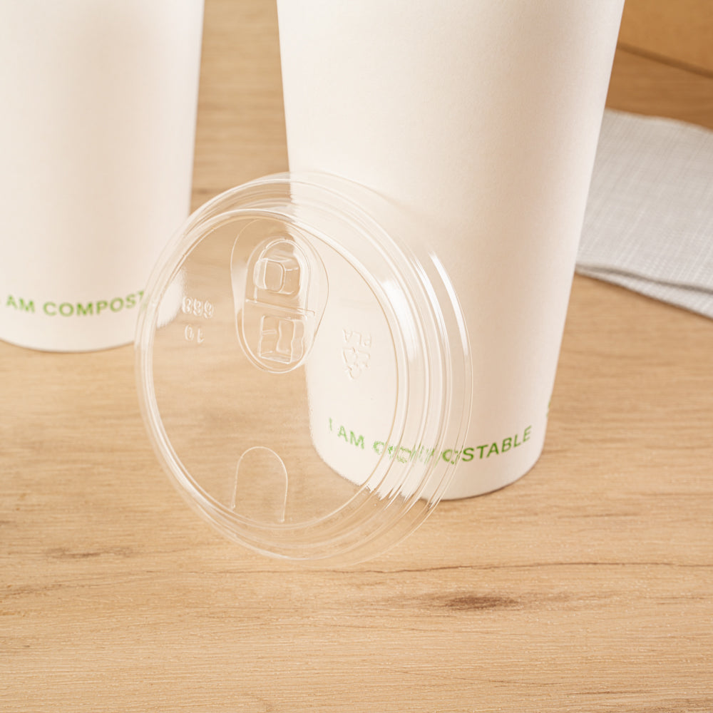 Sustain Clear PLA Plastic Straw or Sip Cold Cup Lid - Fits 9, 12, 16, 20 and 22 oz, Compostable - 1000 count box