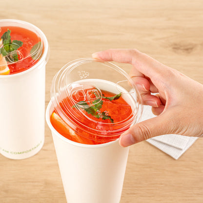 Sustain Clear PLA Plastic Straw or Sip Cold Cup Lid - Fits 9, 12, 16, 20 and 22 oz, Compostable - 50 count box
