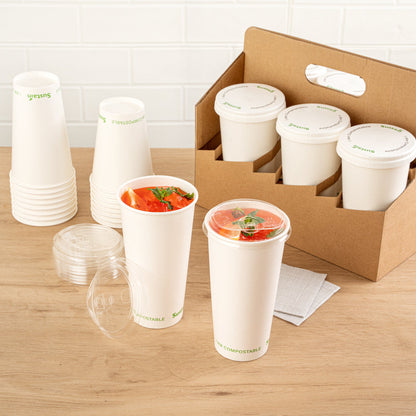 Sustain Clear PLA Plastic Straw or Sip Cold Cup Lid - Fits 9, 12, 16, 20 and 22 oz, Compostable - 50 count box