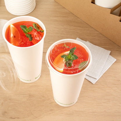 Sustain Clear PLA Plastic Straw or Sip Cold Cup Lid - Fits 9, 12, 16, 20 and 22 oz, Compostable - 1000 count box