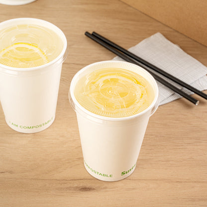 Sustain Clear PLA Plastic Cold Cup Flat Lid - Fits 9, 12, 16, 20 and 22 oz, Compostable - 50 count box