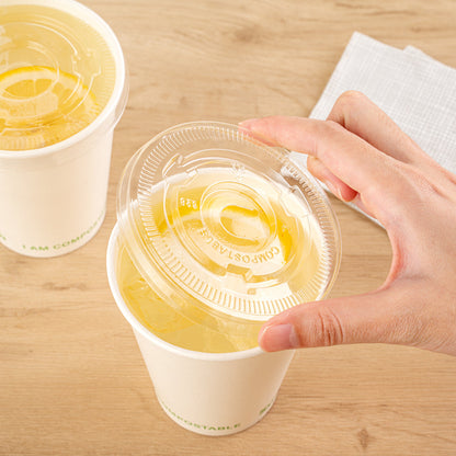 Sustain Clear PLA Plastic Cold Cup Flat Lid - Fits 9, 12, 16, 20 and 22 oz, Compostable - 1000 count box