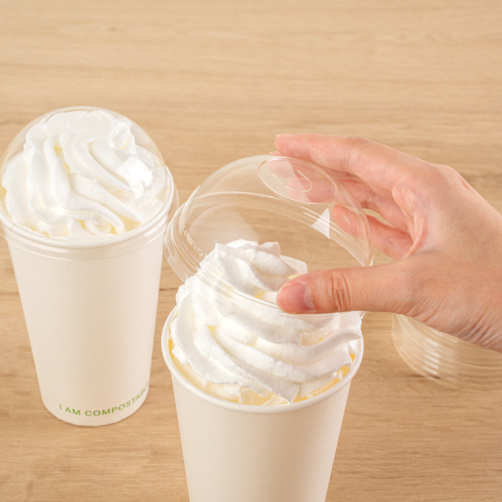 Sustain Clear PLA Plastic Cold Cup Dome Lid - Fits 9, 12, 16, 20 and 22 oz, Compostable - 50 count box