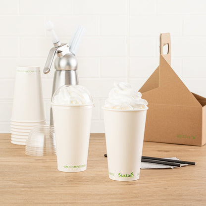 Sustain Clear PLA Plastic Cold Cup Dome Lid - Fits 9, 12, 16, 20 and 22 oz, Compostable - 50 count box