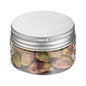 Chef 101 1 oz Round Clear Plastic Candy and Snack Jar - with Silver Aluminum Lid - 2" x 2" x 1 1/4" - 10 count box