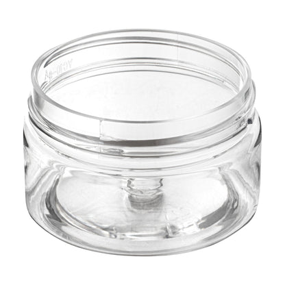 Chef 101 1 oz Round Clear Plastic Candy and Snack Jar - with Silver Aluminum Lid - 2" x 2" x 1 1/4" - 10 count box
