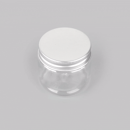 Chef 101 2 oz Round Clear Plastic Candy and Snack Jar - with Silver Aluminum Lid - 2" x 2" x 1 3/4" - 100 count box