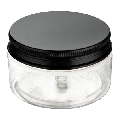 Chef 101 4 oz Round Clear Plastic Candy and Snack Jar - with Black Aluminum Lid - 2 3/4" x 2 3/4" x 1 1/2" - 10 count box