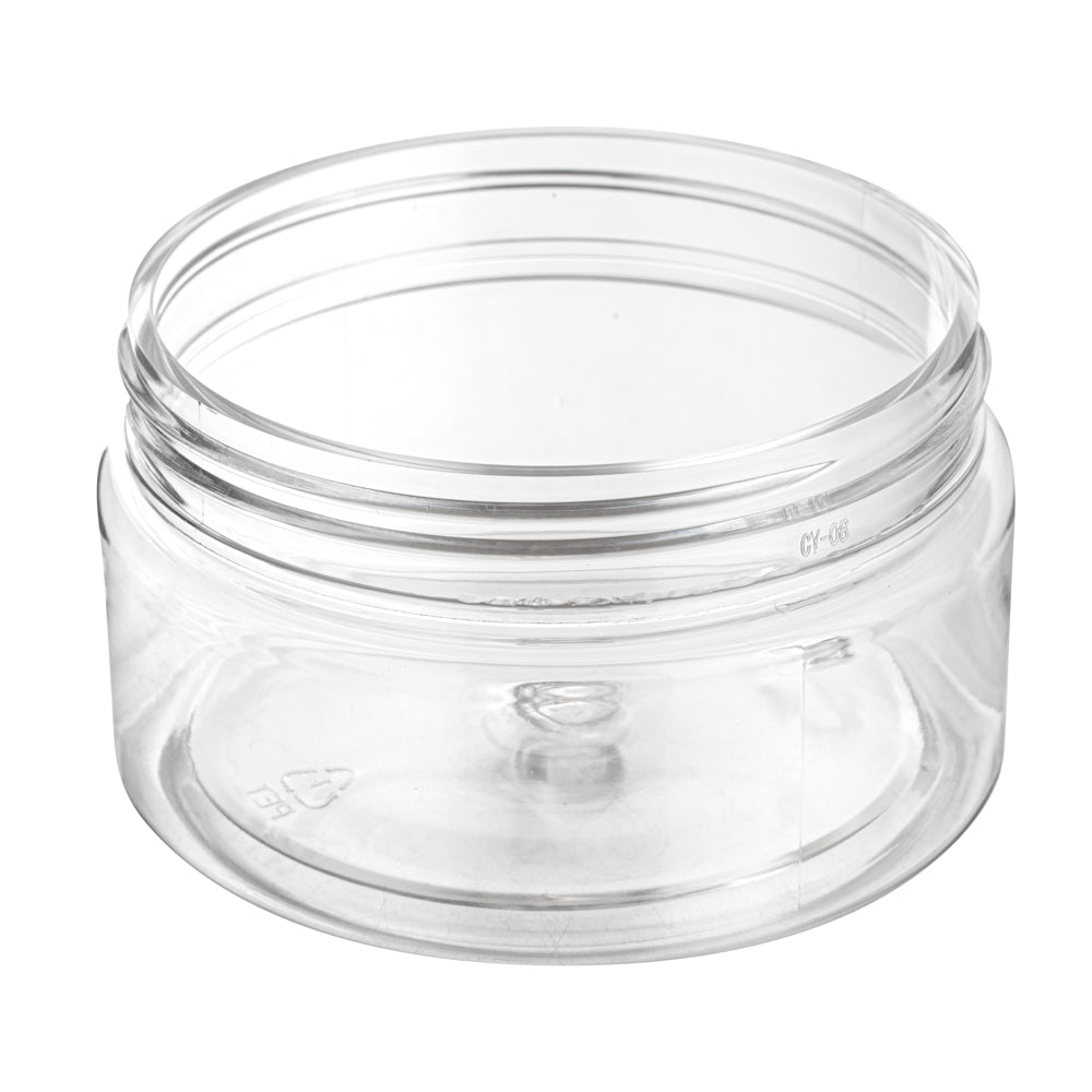 Chef 101 4 oz Round Clear Plastic Candy and Snack Jar - with Black Aluminum Lid - 2 3/4" x 2 3/4" x 1 1/2" - 10 count box