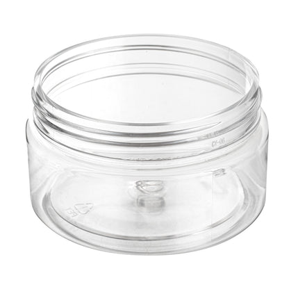 Chef 101 4 oz Round Clear Plastic Candy and Snack Jar - with Black Aluminum Lid - 2 3/4" x 2 3/4" x 1 1/2" - 10 count box