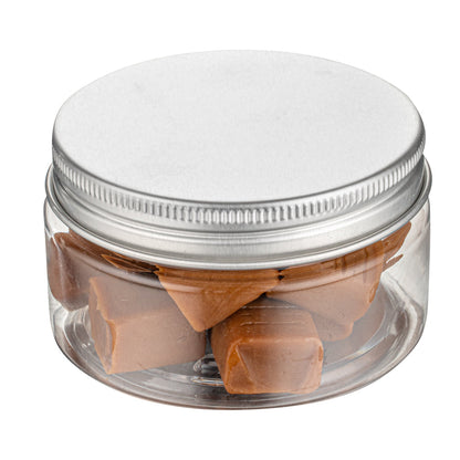 Chef 101 4 oz Round Clear Plastic Candy and Snack Jar - with Silver Aluminum Lid - 2 3/4" x 2 3/4" x 1 1/2" - 10 count box