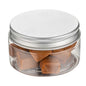 Chef 101 4 oz Round Clear Plastic Candy and Snack Jar - with Silver Aluminum Lid - 2 3/4" x 2 3/4" x 1 1/2" - 100 count box