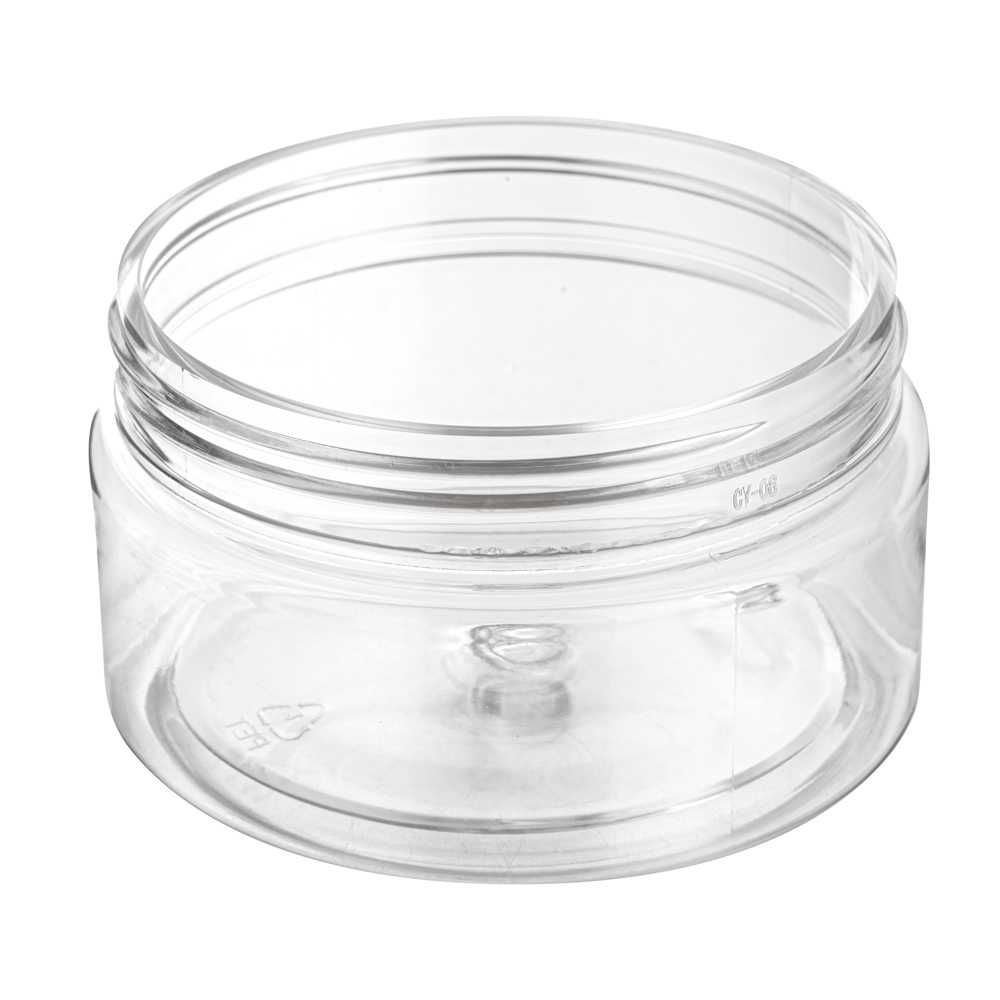 Chef 101 4 oz Round Clear Plastic Candy and Snack Jar - with Silver Aluminum Lid - 2 3/4" x 2 3/4" x 1 1/2" - 100 count box